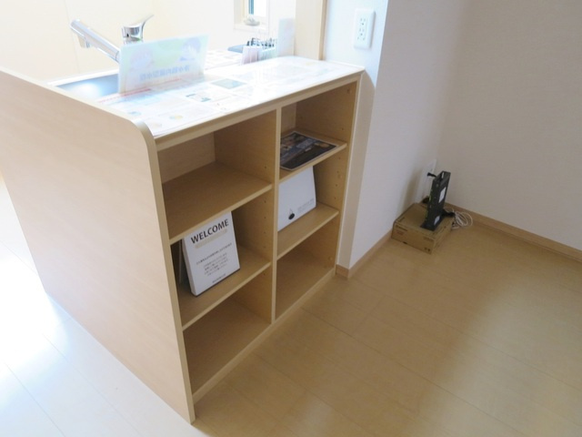 ステラカーサのキッチン|カウンターキッチンは棚付きです！