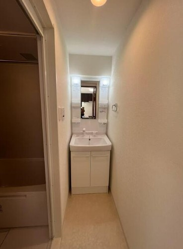 【独立洗面台】 | パラスト中板橋 | 洗髪洗面化粧台です。3面鏡が備わった洗面化粧台。ボウルとカウンターはお手入れのしやすい一体型です。