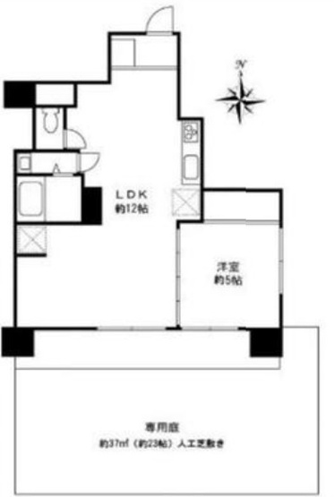 【間取り】 | パラスト中板橋 | 専用庭の広さは、３７㎡もありますので、開放感あります！