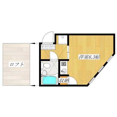 シャンテ東十条の間取り|6帖強＋ロフトのワンルームタイプ♪
