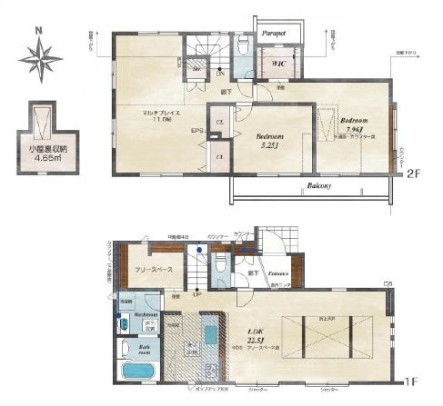 【間取り】 | 東久留米市前沢３丁目　新築戸建て　４号棟 | 南向きで陽当り良好、陽射しサンサン明るいお家