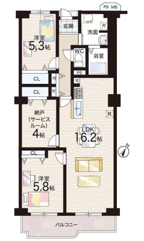 寝屋川コーポラスの間取り|2LDK+S LDKが15帖以上でゆとりある空間♪