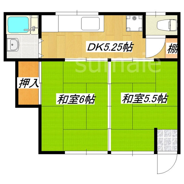 押田荘の間取り|和室２間です！