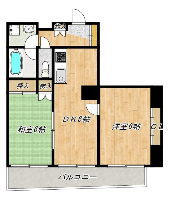 すずらん館の間取り|ファミリー向けの２DK☆日当たり良好☆バストイレ別☆人気の独立洗面台☆