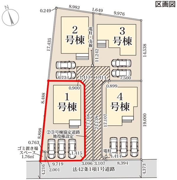 第1下野石橋　1号棟の区画図|1号棟