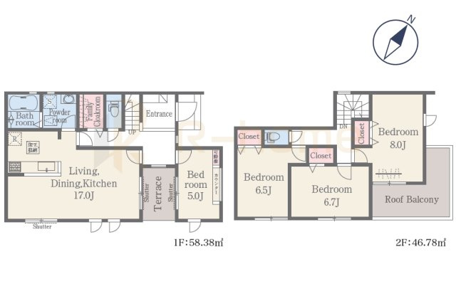 つくば市緑が丘第1期　新築戸建て　1号棟の間取り|4LDK＋ファミリークローク、土地面積189.88m2、建物面積110.12m2
