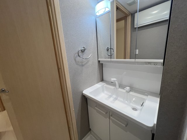 日ノ出町は、グルメの街【ミオカステーロ横濱野毛山公園】の独立洗面台|独立洗面台、小物を置くことができて便利です