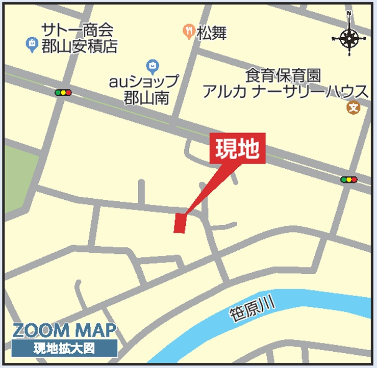 郡山市安積荒井２丁目　　　２号棟　　　安積第１小学校、安積中学区の地図|拡大案内図