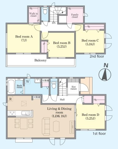 三郷市鷹野1丁目　新築戸建　全2棟　B号棟の間取り|全居室南向きの4LDKの邸宅・収納充実
