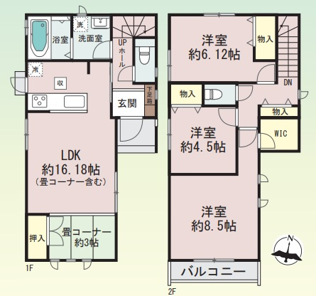 「西明石駅徒歩13分」「畳コーナーあり」西明石町 全2棟A号棟の間取り