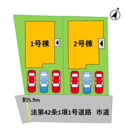熊本市北区大窪5丁目第1-2棟（1号棟）　の区画図|配置図（1号棟）