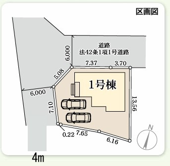 リーブルガーデン　宇都宮兵庫塚第5　1号棟の区画図|1号棟　土地面積　165.25㎡（49.98坪）カースペース２台可能です。