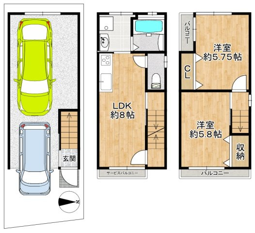 リフォーム履歴有　玉串町西２丁目　中古戸建の間取り|車庫が広く、アウトドア等収納に便利で、
自転車を置くスペースに困りません♪
現地（2025年7月）撮影