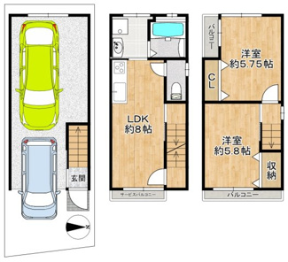 【間取り】 | ◆リフォーム履歴有◆玉串町西２丁目　中古戸建 | 車庫が広く、アウトドア等収納に便利で、
自転車を置くスペースに困りません♪
現地（2025年7月）撮影