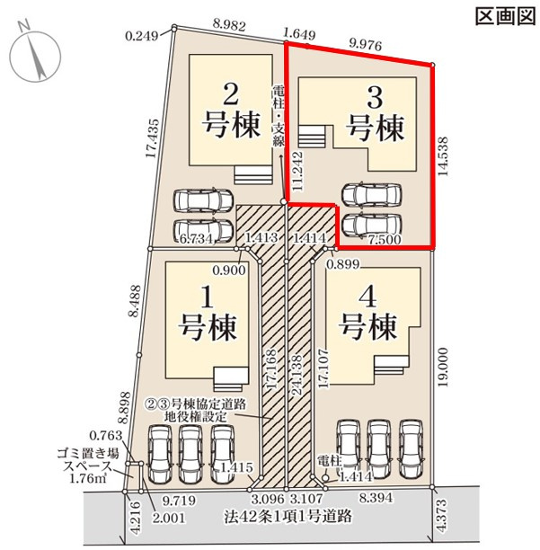 第1下野石橋　3号棟の区画図|3号棟