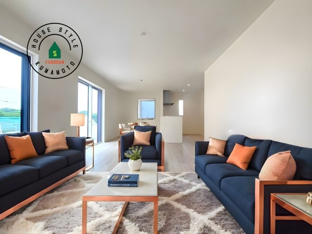 熊本市中央区出水6丁目第4-2棟（1号棟）の内観：施工例|多くの時間を過すことになるリビングだからこそ、いつも穏やかな空間・解放感が味わえ毎日が充実します。※家具はCGを合成したものです。同社仕様