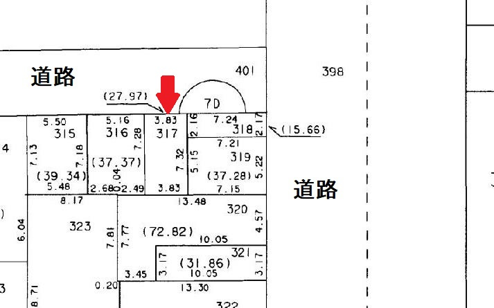 日暮通３古家付土地の土地図