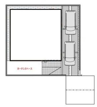 三郷市高州2丁目　新築戸建　全1棟の区画図|カースペース縦列2台可能（車種制限あり）