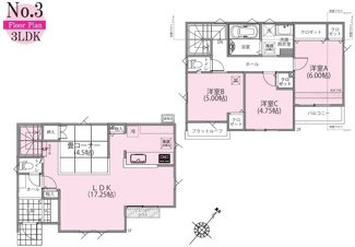 【間取り】 | 立川市柴崎町５丁目　全４棟　3号棟　仲介手数料無料 | ３LDK＋畳コーナー＋SIC
