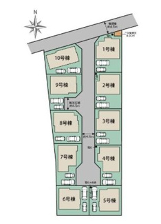【区画図】 | 平塚市纒  3号棟 | ３号棟　西側4.5m道路　カースペース並列で２台（車種による）