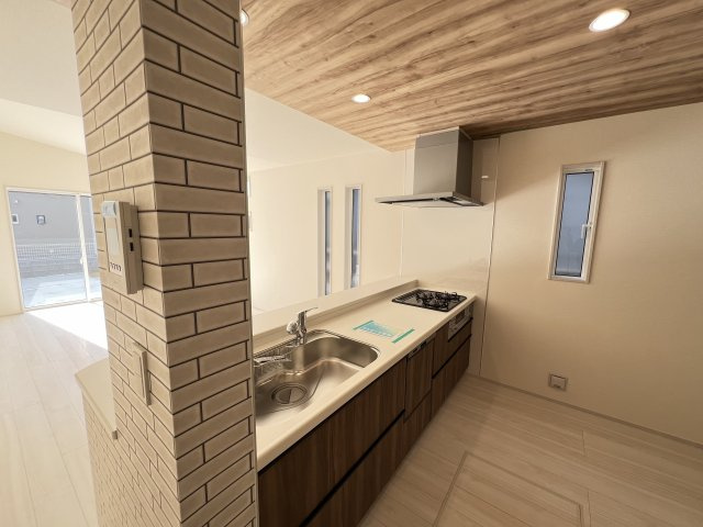 大和高田市西坊城全5棟のキッチン|カウンターキッチンで家族の様子を見ながら料理できます