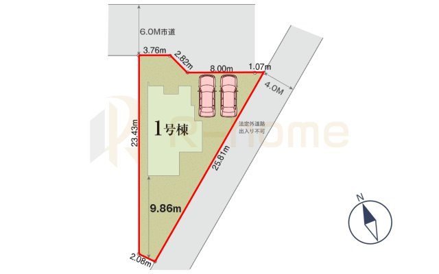 龍ケ崎市白羽4丁目第1期　新築戸建て　1号棟の区画図|大きなお買い物だからこそ、メリット・デメリットを伝えさせて頂きます。
R-homeにお任せください♪