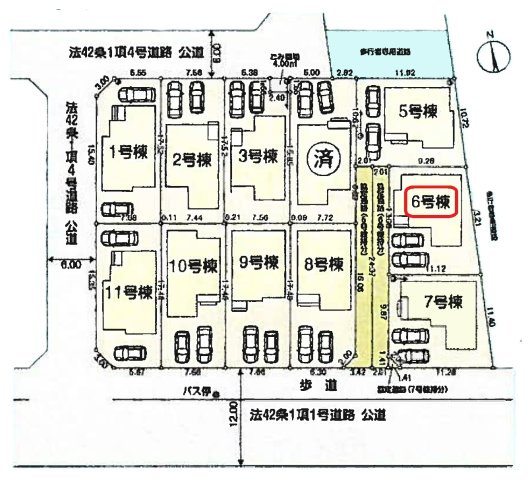 飯能市双柳・全11棟　新築一戸建　6号棟　の区画図|【全11棟・6号棟】カースペース縦列2台分。