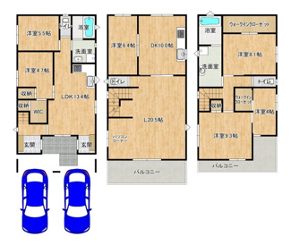 【間取り】 | 【並列に駐車２台可能】愛車の置き場所に困らないですね！前面道路約８ｍと広々運転の苦手な方も安心ですね！
