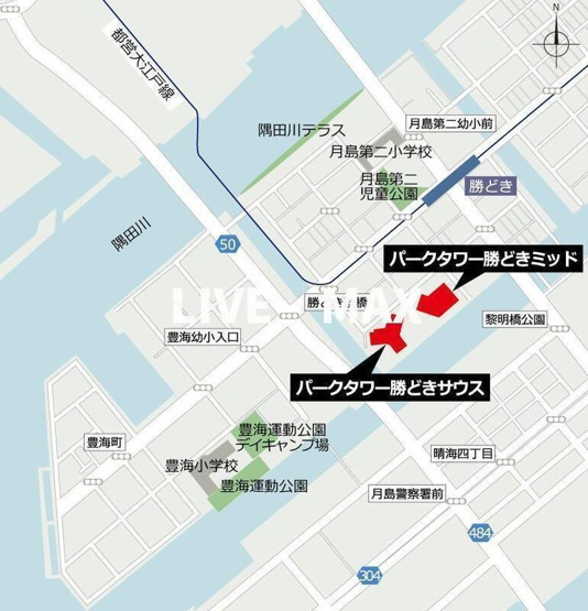 【地図】パークタワー勝どき　サウス棟