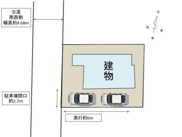 【区画図】 | 福岡市早良区野芥６丁目　戸建て | 縦列で2台分の駐車スペースがあります。建物は少し高い位置にあるので外からの視線が気になりにくいです