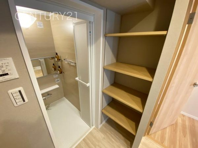 【独立洗面台】 | シーザーレジデンス高崎 | 毎日の着替え・タオルなどを仕舞える便利な棚付きです。