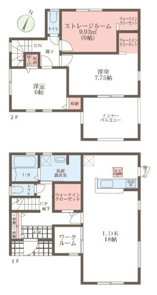 リーブルガーデン磯壁 １号棟 ／新築一戸建の間取り|■広々したリビング１８帖・２ＳＬＤＫ＋３ＷＩＣの間取り！大容量の収納など、ご家族のお住まいにピッタリです！