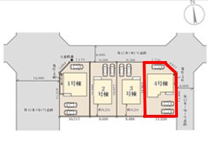 第1下野大光寺　4号棟の区画図|４号棟　土地面積：208.23㎡（62.98坪）