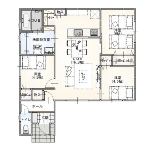 天童市柏木町建売住宅【平屋】の間取り|間取り図