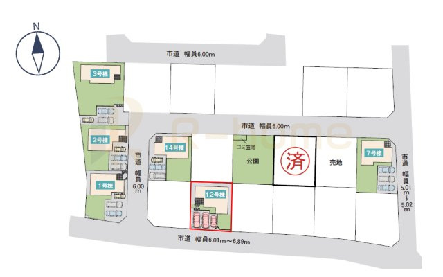 土浦市板谷4丁目25-P1　新築戸建て　12号棟の区画図|大きなお買い物だからこそ、メリット・デメリットを伝えさせて頂きます。
R-homeにお任せください♪