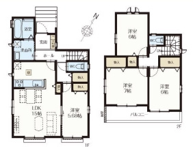北本市宮内　2期　新築一戸建て　ハートフルタウン　Cの間取り|北本市宮内　2期　新築一戸建て　ハートフルタウン　C、4LDK、土地面積120.08m2、建物面積96.05m2