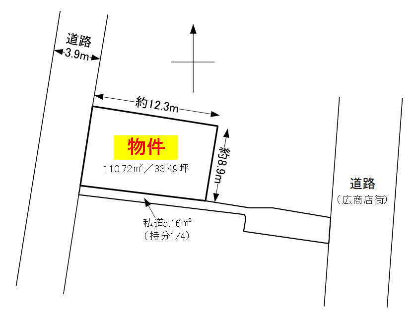 広本町三丁目土地（西側）の土地図