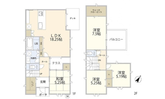 【間取り】 | 安佐南区上安2（AL上安駅）全3棟　NO3 | 18.25帖リビング☆2階3室☆ファミリータイプ4LDK☆クローゼット☆ウォークインクローゼット☆シューズインクローゼット☆小屋根裏収納