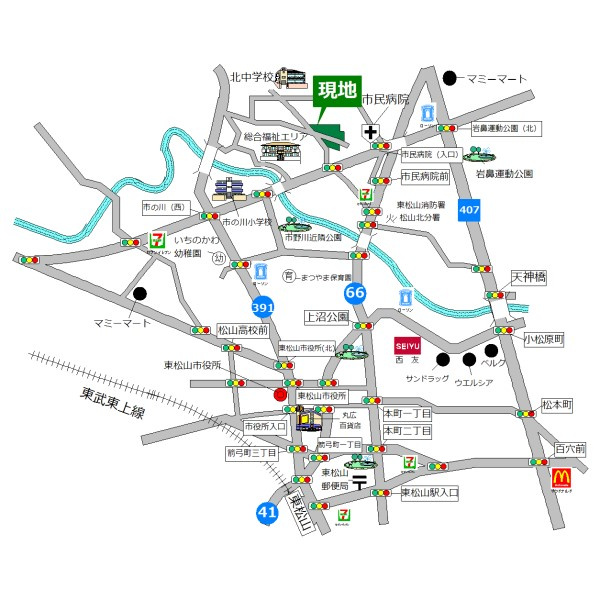 東松山市大字松山　土地625坪の地図|東武東上線「東松山」駅よりバス９分停歩３分