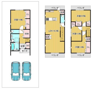 【間取り】 | 尼崎市西難波町6丁目中古戸建 | ファミリー様におすすめの４LDKの間取り♪駐車スペース2台分有り！！