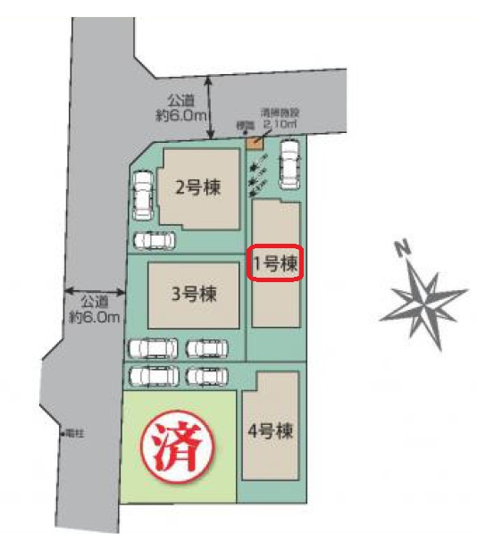 所沢市東狭山ヶ丘1丁目・全5棟　新築一戸建　1号棟の区画図|【全5棟・1号棟】カースペース1台分。
