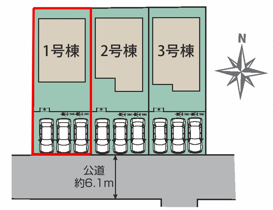 宇都宮市六道町2期　1号棟の区画図|1号棟