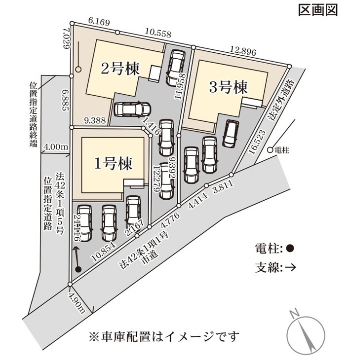 【Livele Garden】　古河市上辺見　第１０　全3邸の区画図|全棟配置図