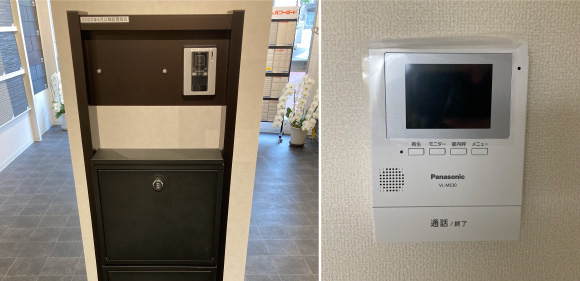 仲介手数料不要　リナージュ北区麻生田5丁目24‐1期【麻生田小・清水中】の玄関|カラーモニター付きハンズフリーインターフォン
玄関の子機にカメラが付いており、来訪者の顔を確認できるため、音声だけの対応とは安心感が違います。ハンズフリー通話で受話器を持つわずらわしさを解消できます。