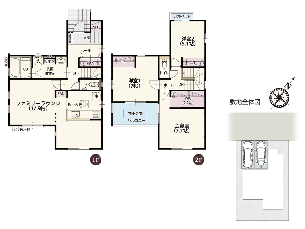 【間取り】 | ファミリーラウンジは見せ柱を設けることで空間を分ける演出。生活にメリハリをつけたい方にオススメのプランです。