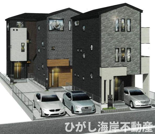 平塚市龍城ヶ丘　新築戸建　全３棟の外観パース|イメージパスですので実際のものと多少異なります。