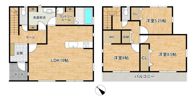 北野　1号棟の間取り|明るく広いリビングが魅力