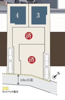 藤沢市鵠沼松が岡４丁目　新築戸建　全４棟の区画図|対象地はNo4です
