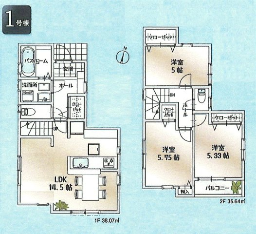 昭島市中神町2丁目　新築戸建全1棟の区画図
