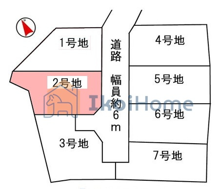 明石市二見町福里2期　全7区画　第2号地　土地の土地図|●資料・カタログのご請求無料●現地見学可能●前面の道路が幅6メートルと広くなっています。また、最寄り駅の土山駅からは、バスで6分の距離になります。